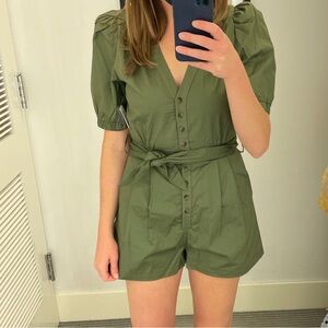 Aqua Olive Green Button-Up Romper